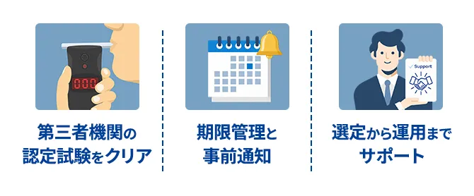 第三者機関の認定試験をクリア 期限管理と事前通知 選定から運用までサポート