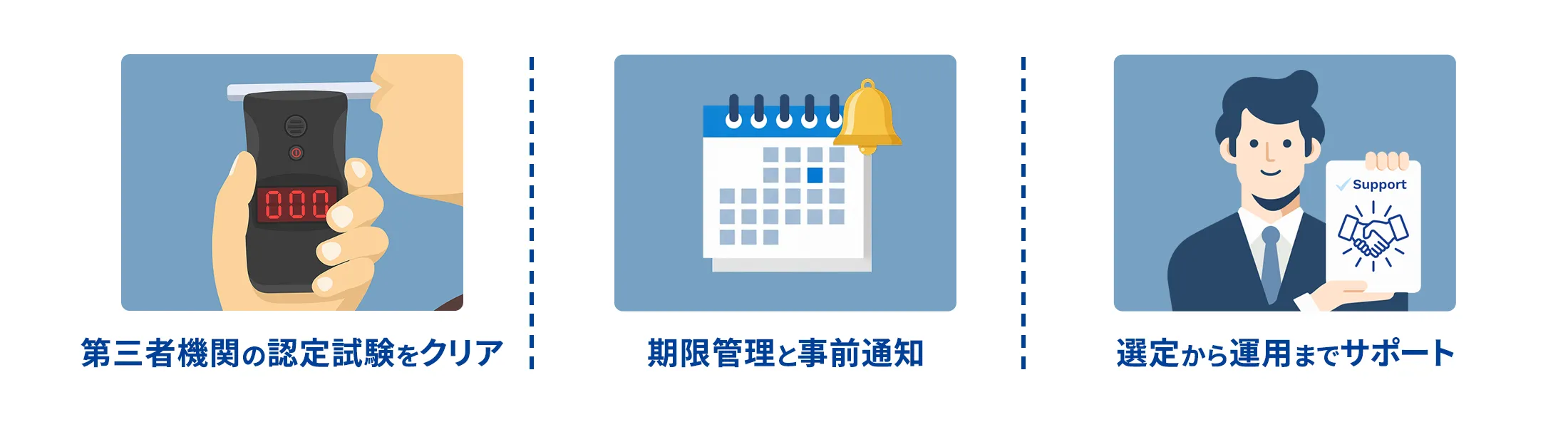 第三者機関の認定試験をクリア 期限管理と事前通知 選定から運用までサポート